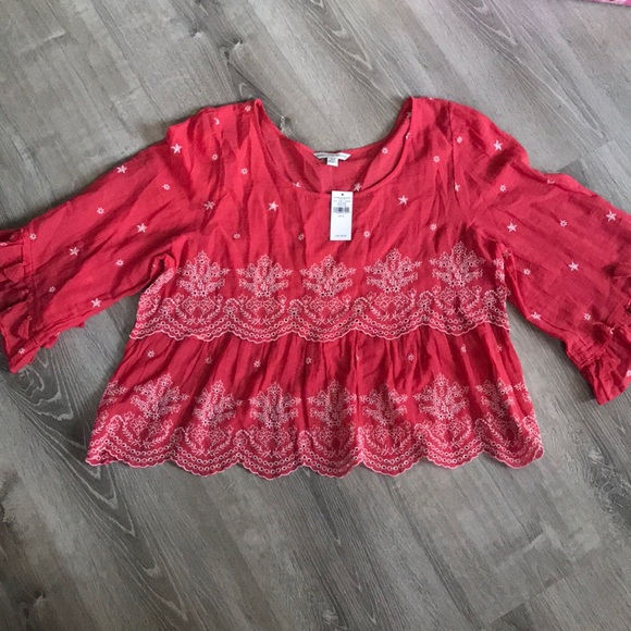 American Eagle Outfitters Tops - NWT American Eagle Outfitters embroidered tassel hem top size XL